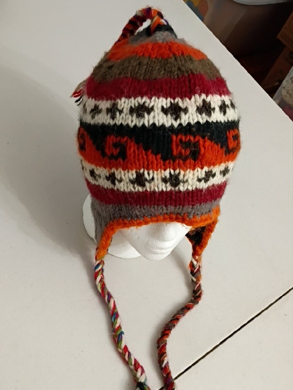 Kids Knit Earflap Hat with Braided Tassels — Gray & Orange